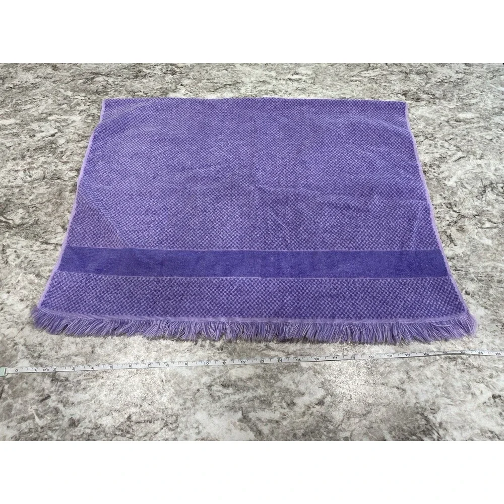 Fieldcrest Purple Cloth Cotton Fringe Towels 3 Piece Set Hand Bath MCM Vintage
